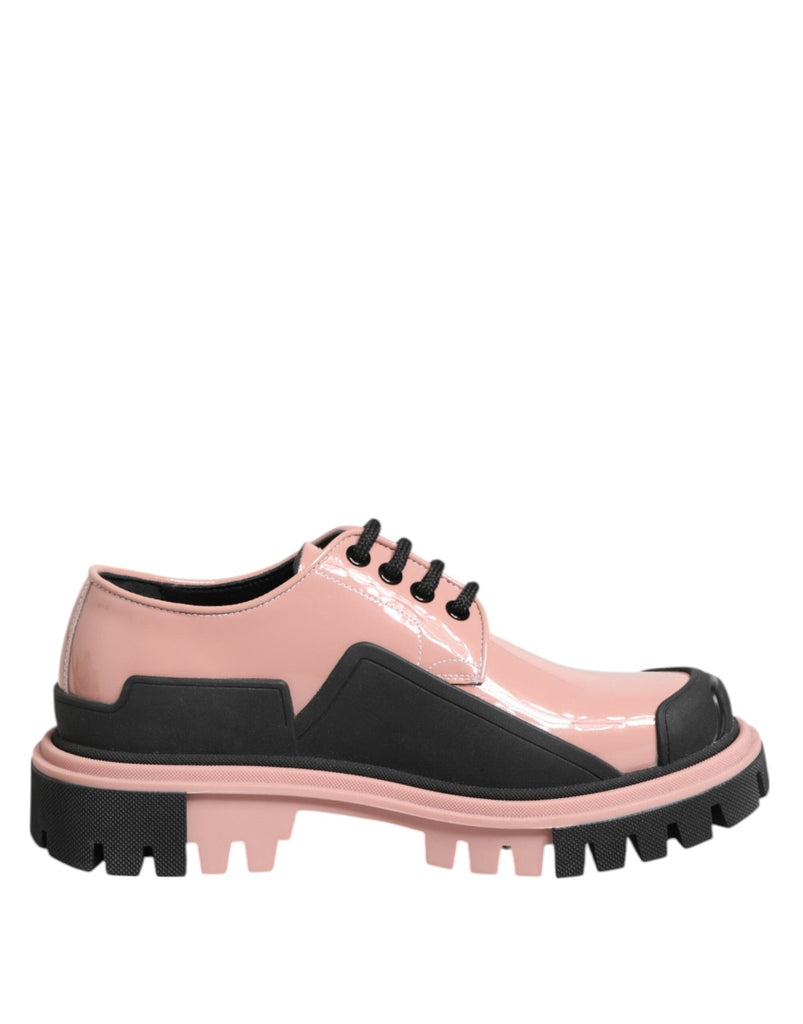 Dolce & Gabbana Light Powder Pink Black Leather Lace - Up Shoes - Beyzy Store - Dolce & Gabbana