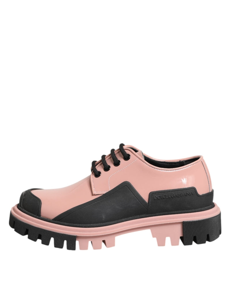 Dolce & Gabbana Light Powder Pink Black Leather Lace - Up Shoes - Beyzy Store - Dolce & Gabbana