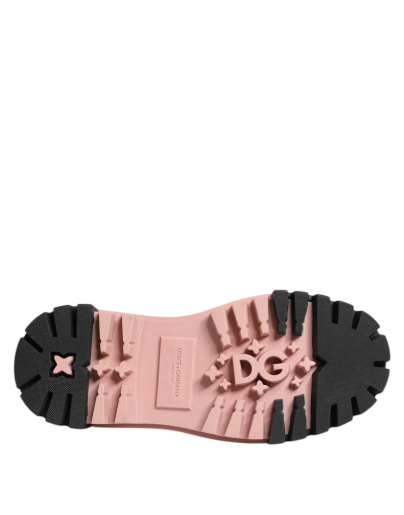 Dolce & Gabbana Light Powder Pink Black Leather Lace - Up Shoes - Beyzy Store - Dolce & Gabbana