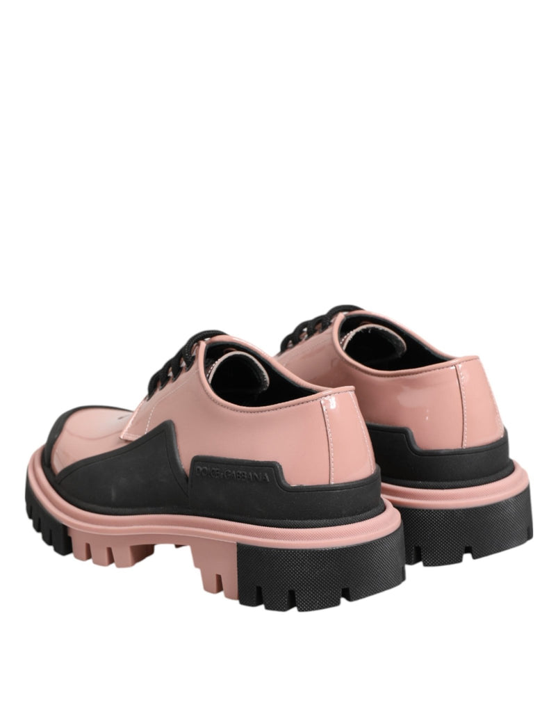 Dolce & Gabbana Light Powder Pink Black Leather Lace - Up Shoes - Beyzy Store - Dolce & Gabbana