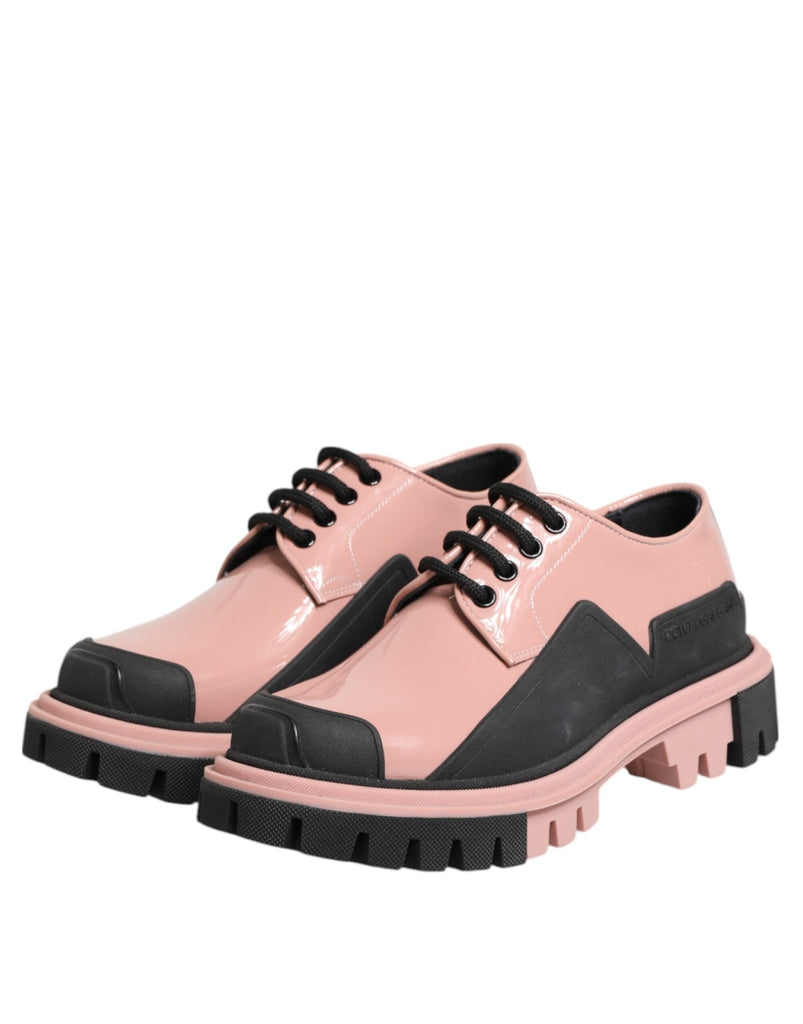 Dolce & Gabbana Light Powder Pink Black Leather Lace - Up Shoes - Beyzy Store - Dolce & Gabbana