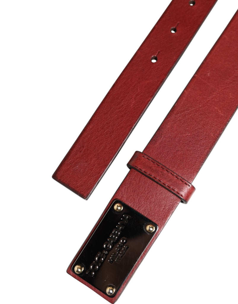Dolce & Gabbana Maroon Classic Leather Metal Logo Buckle Belt - Beyzy Store - Dolce & Gabbana