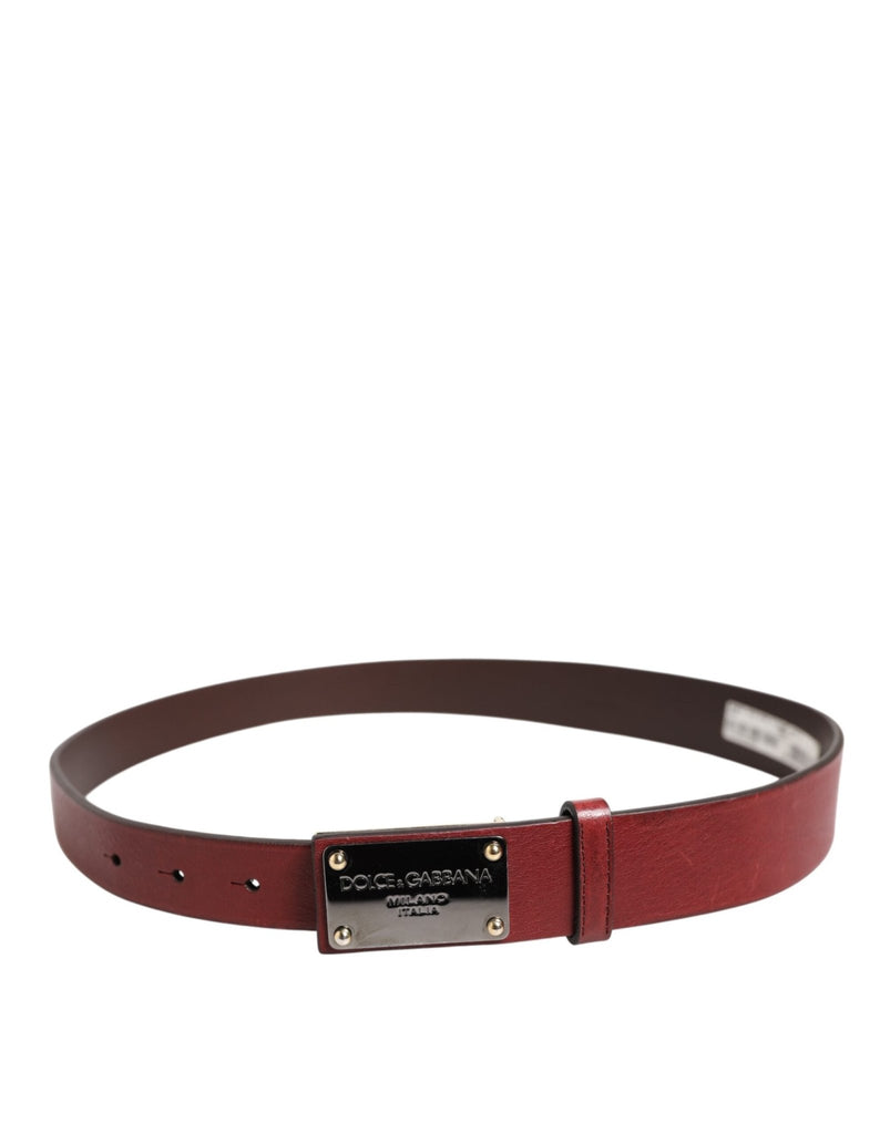 Dolce & Gabbana Maroon Classic Leather Metal Logo Buckle Belt - Beyzy Store - Dolce & Gabbana