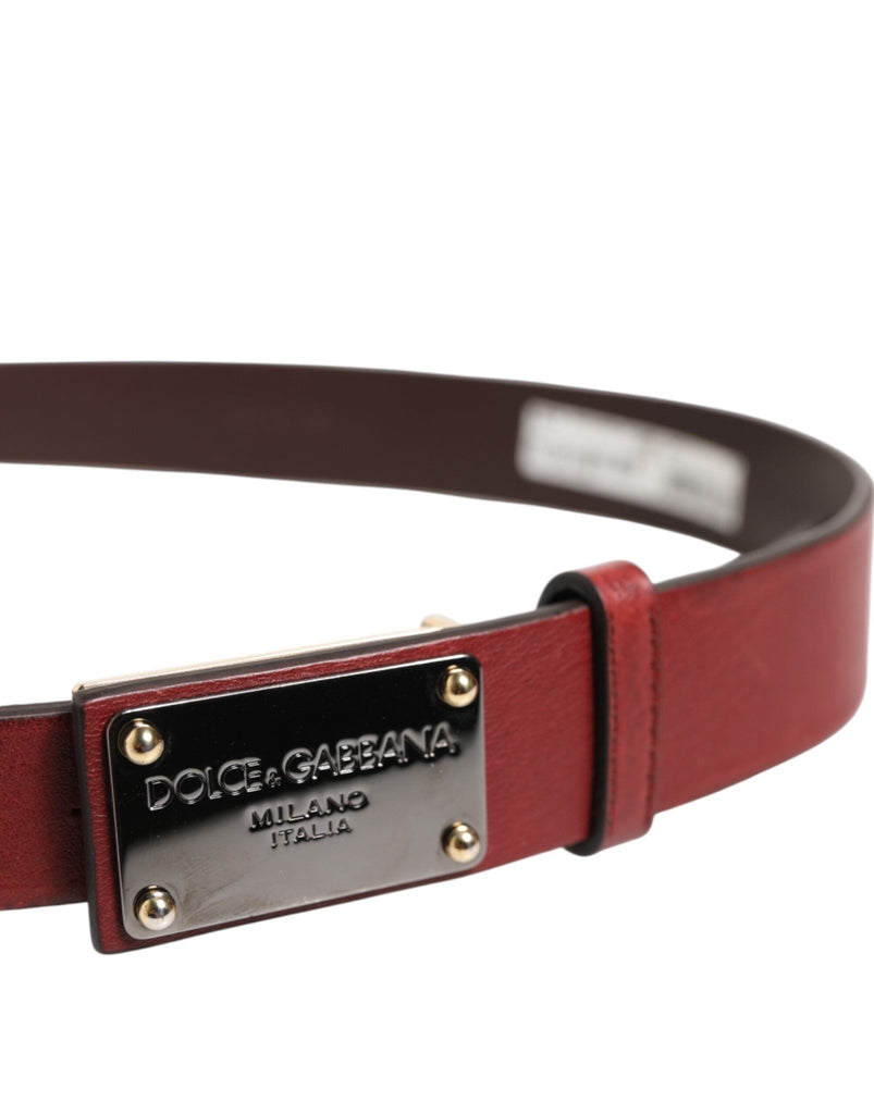 Dolce & Gabbana Maroon Classic Leather Metal Logo Buckle Belt - Beyzy Store - Dolce & Gabbana
