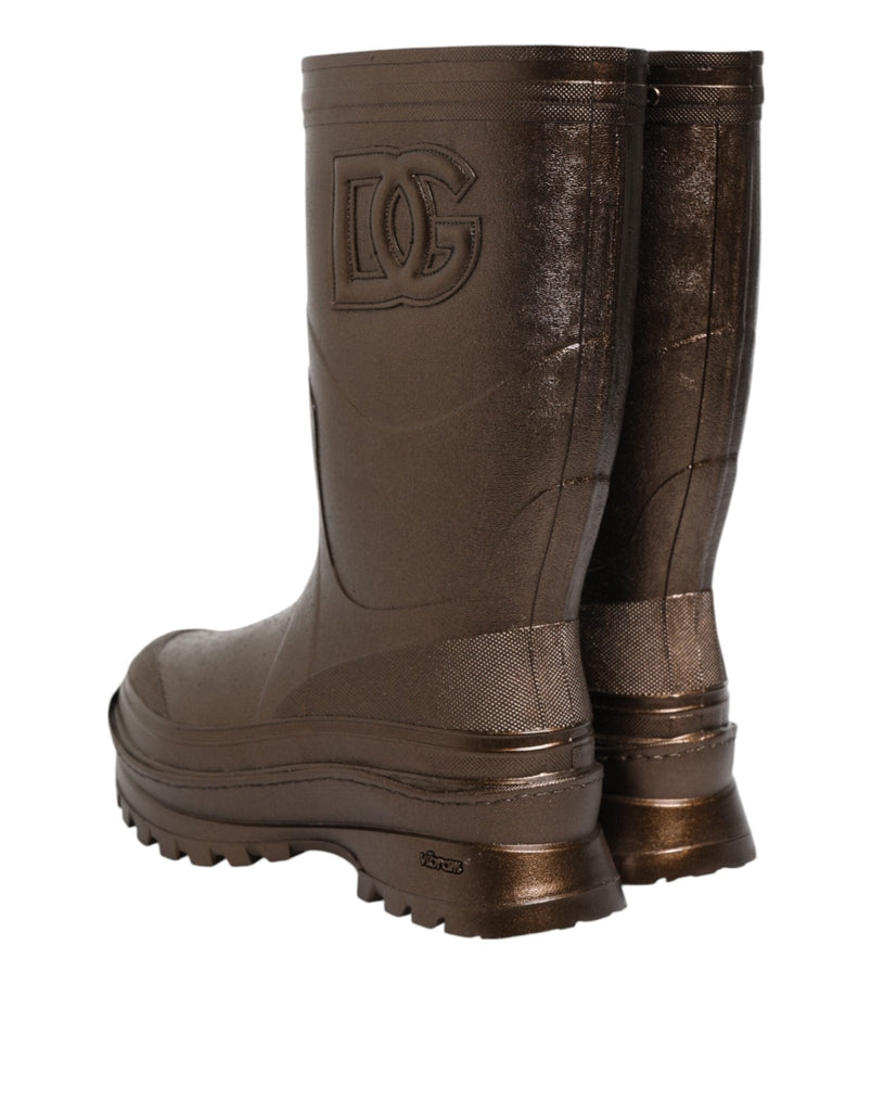 Dolce & Gabbana Metallic Bronze Pull On Rain Boots Shoes - Beyzy Store - Dolce & Gabbana