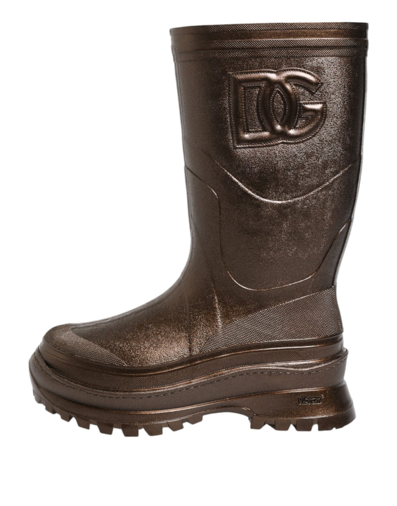 Dolce & Gabbana Metallic Bronze Pull On Rain Boots Shoes - Beyzy Store - Dolce & Gabbana