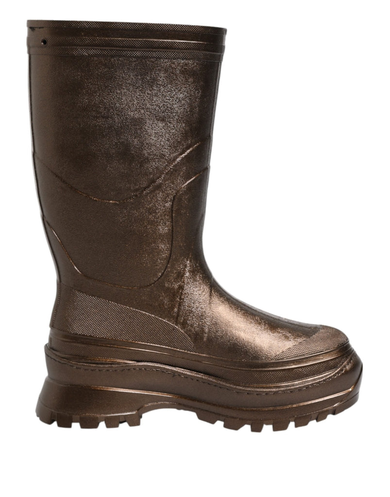 Dolce & Gabbana Metallic Bronze Pull On Rain Boots Shoes - Beyzy Store - Dolce & Gabbana