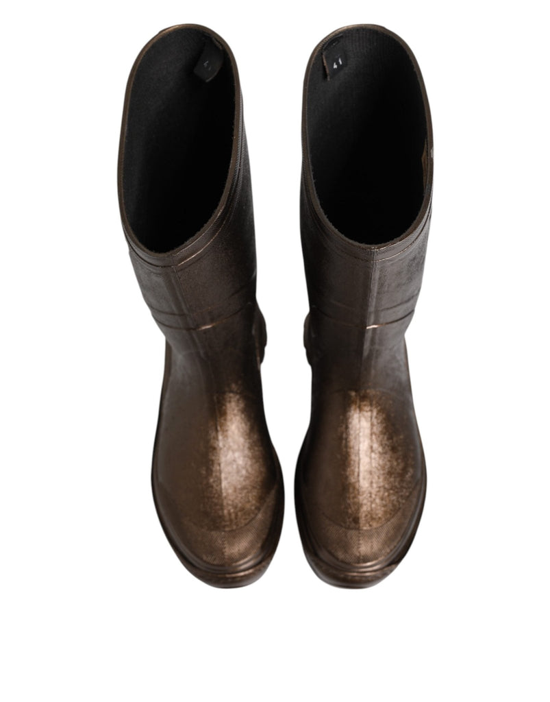 Dolce & Gabbana Metallic Bronze Pull On Rain Boots Shoes - Beyzy Store - Dolce & Gabbana
