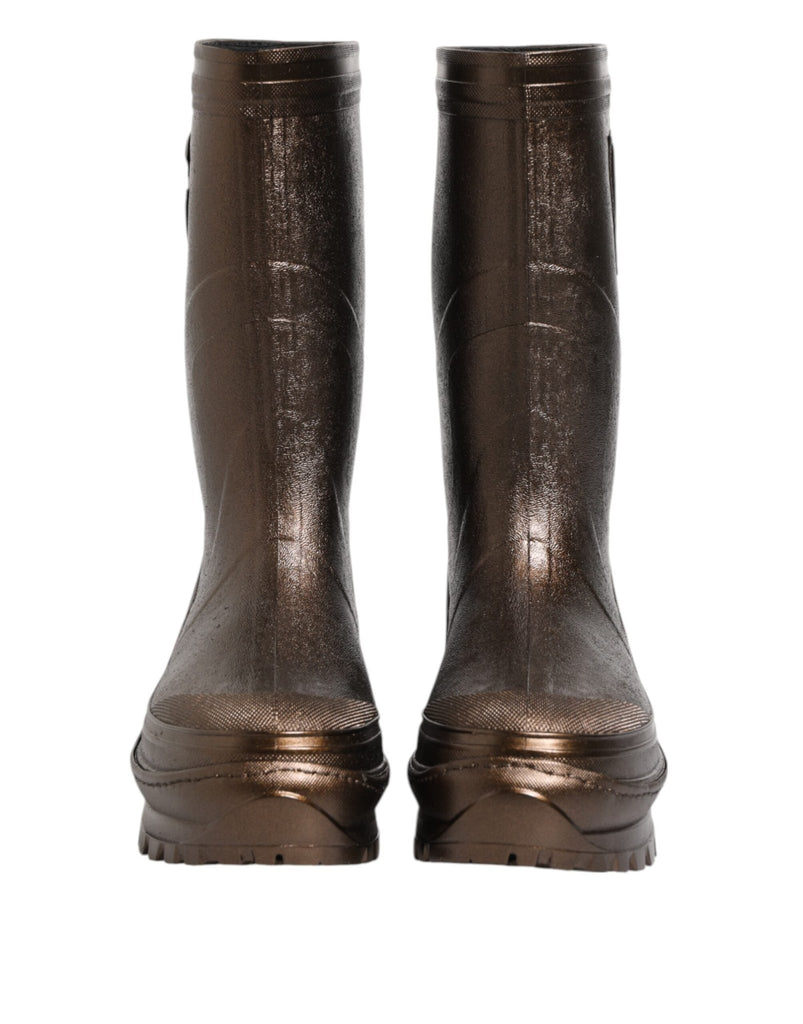 Dolce & Gabbana Metallic Bronze Pull On Rain Boots Shoes - Beyzy Store - Dolce & Gabbana