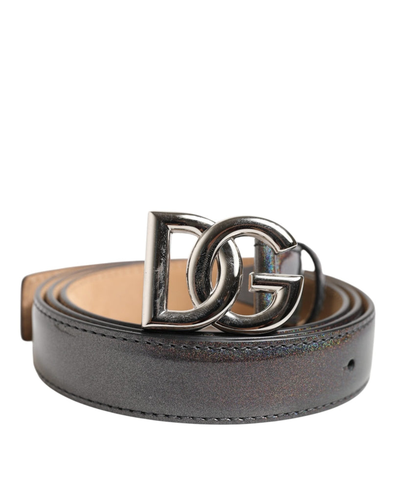 Dolce & Gabbana Metallic Leather Silver Tone Logo Buckle Belt - Beyzy Store - Dolce & Gabbana