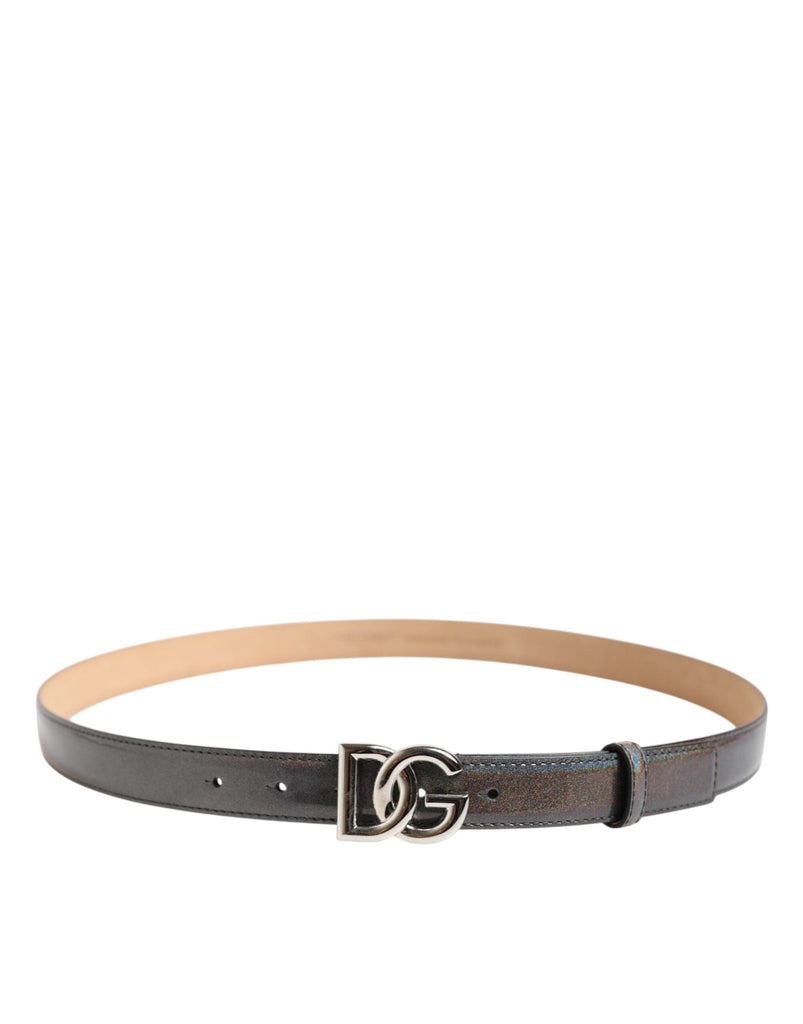Dolce & Gabbana Metallic Leather Silver Tone Logo Buckle Belt - Beyzy Store - Dolce & Gabbana