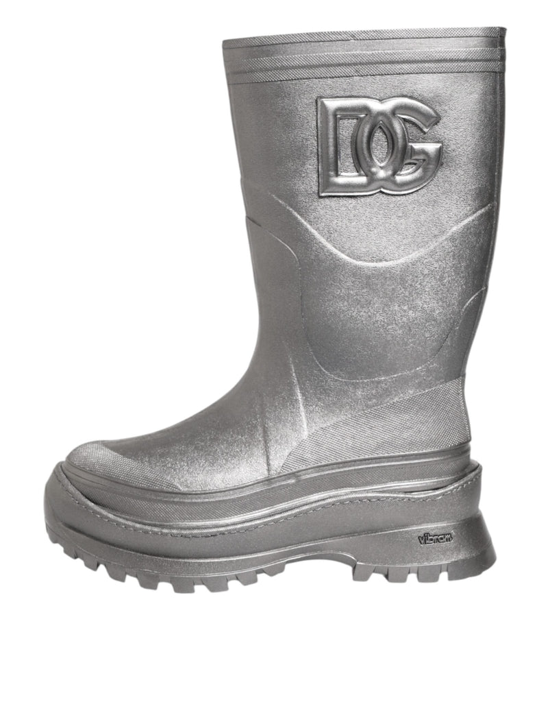 Dolce & Gabbana Metallic Silver Pull On Rain Boots Shoes - Beyzy Store - Dolce & Gabbana
