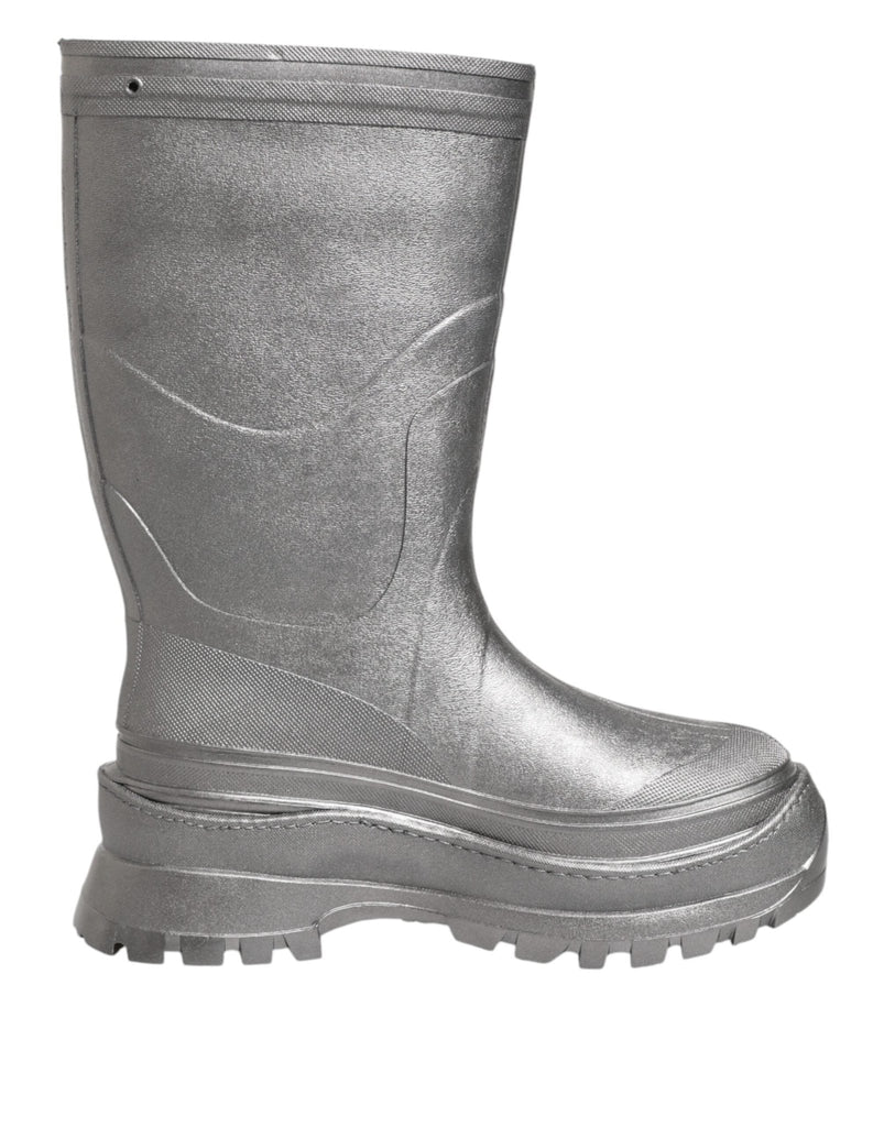 Dolce & Gabbana Metallic Silver Pull On Rain Boots Shoes - Beyzy Store - Dolce & Gabbana