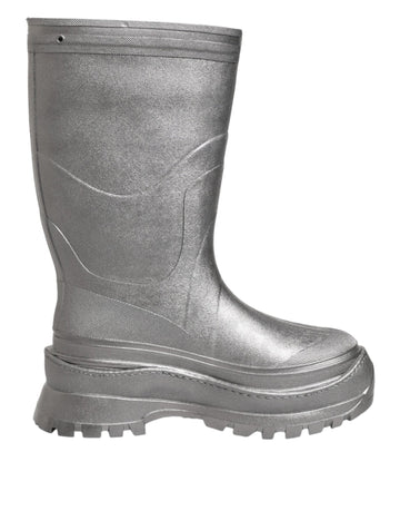 Dolce & Gabbana Metallic Silver Pull On Rain Boots Shoes - Beyzy Store - Dolce & Gabbana