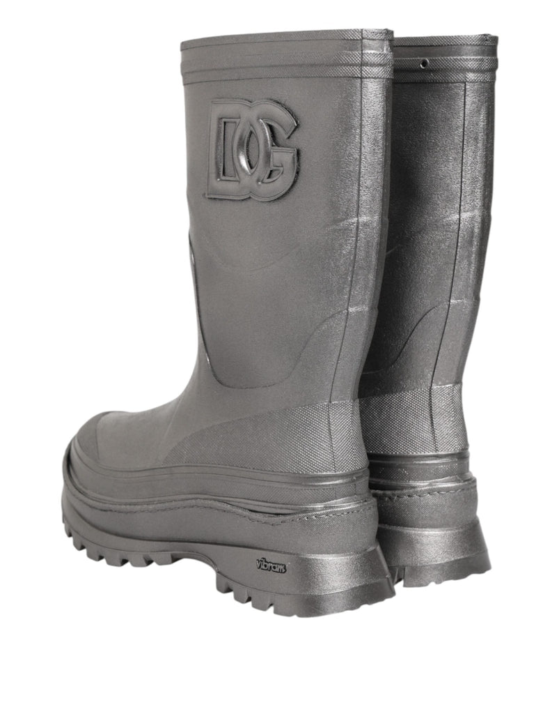 Dolce & Gabbana Metallic Silver Pull On Rain Boots Shoes - Beyzy Store - Dolce & Gabbana