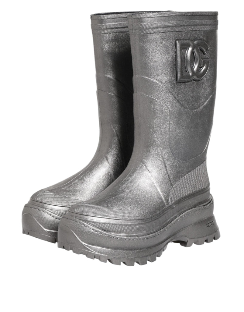 Dolce & Gabbana Metallic Silver Pull On Rain Boots Shoes - Beyzy Store - Dolce & Gabbana