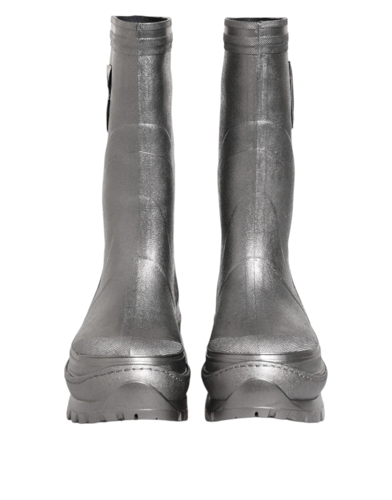 Dolce & Gabbana Metallic Silver Pull On Rain Boots Shoes - Beyzy Store - Dolce & Gabbana