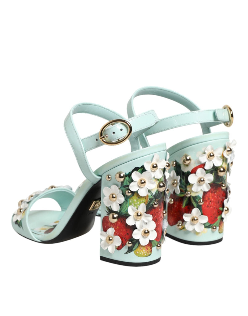 Dolce & Gabbana Mint Green Floral Studs Heels Sandals Shoes - Beyzy Store - Dolce & Gabbana