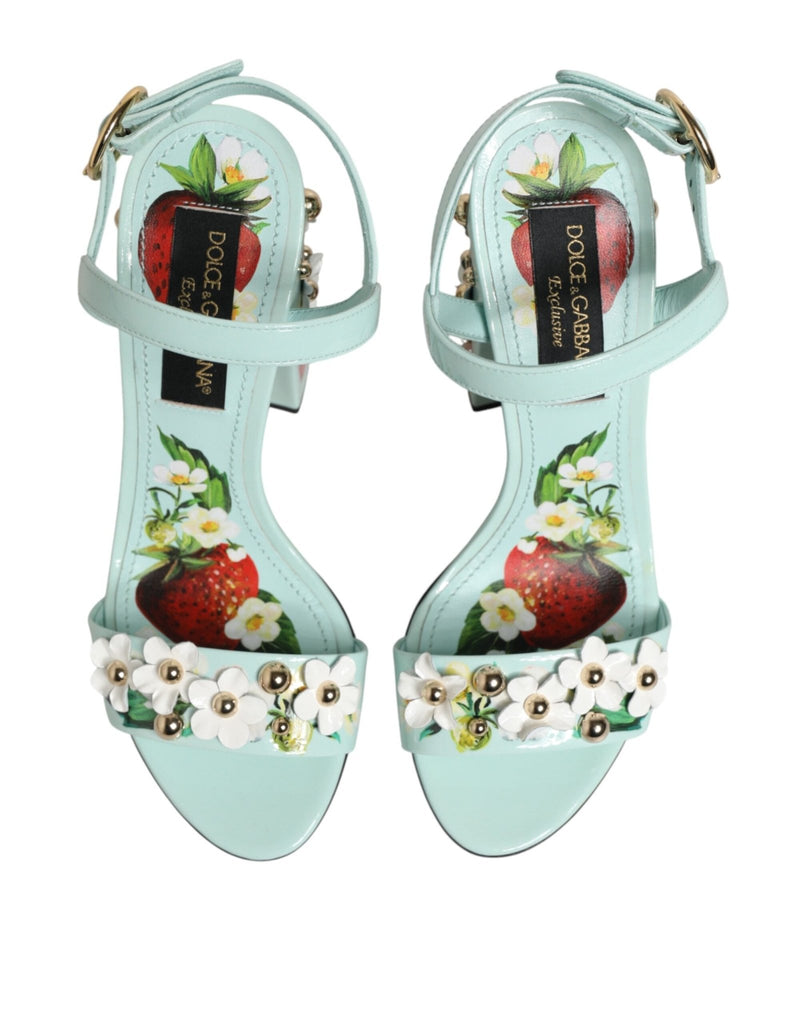 Dolce & Gabbana Mint Green Floral Studs Heels Sandals Shoes - Beyzy Store - Dolce & Gabbana