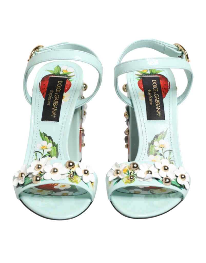 Dolce & Gabbana Mint Green Floral Studs Heels Sandals Shoes - Beyzy Store - Dolce & Gabbana