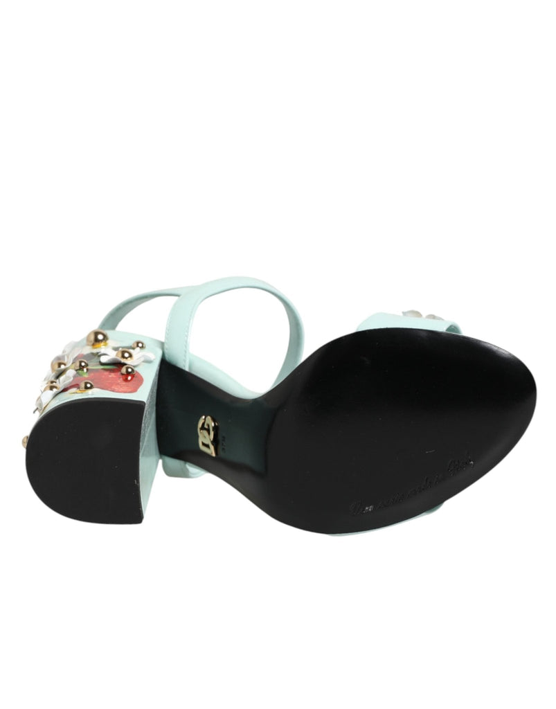 Dolce & Gabbana Mint Green Floral Studs Heels Sandals Shoes - Beyzy Store - Dolce & Gabbana