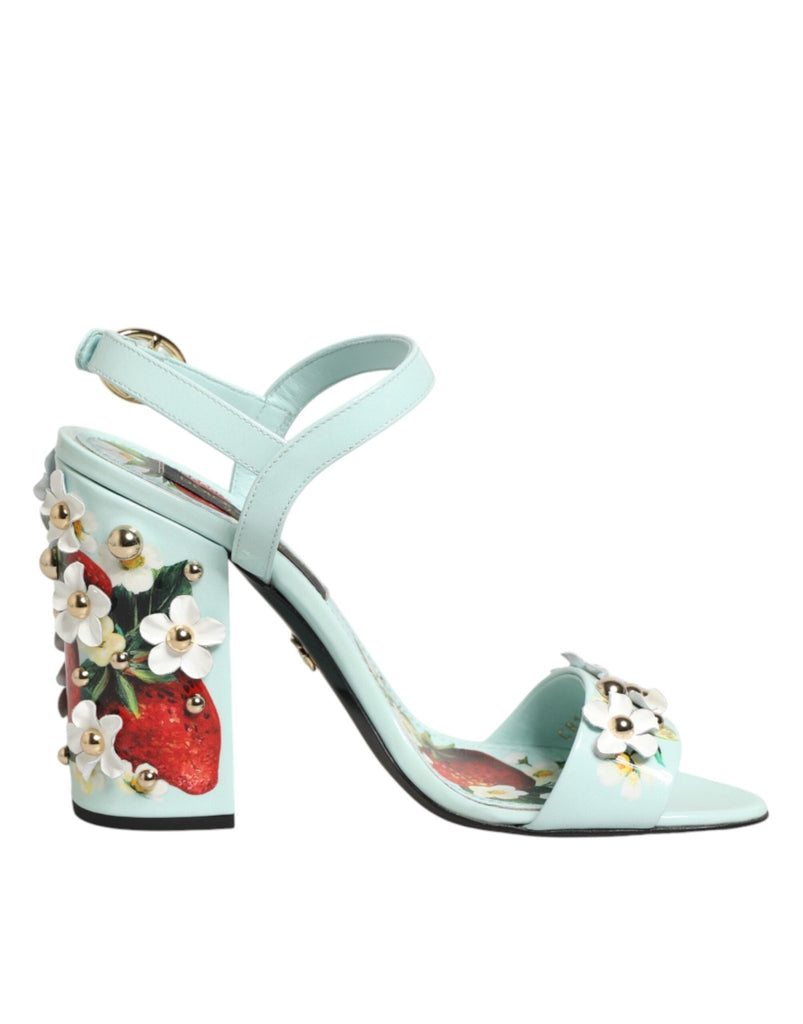 Dolce & Gabbana Mint Green Floral Studs Heels Sandals Shoes - Beyzy Store - Dolce & Gabbana