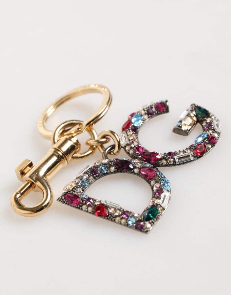 Dolce & Gabbana Multicolor Crystal DG Logo Gold Keychain Charm Keyring - Beyzy Store - Dolce & Gabbana