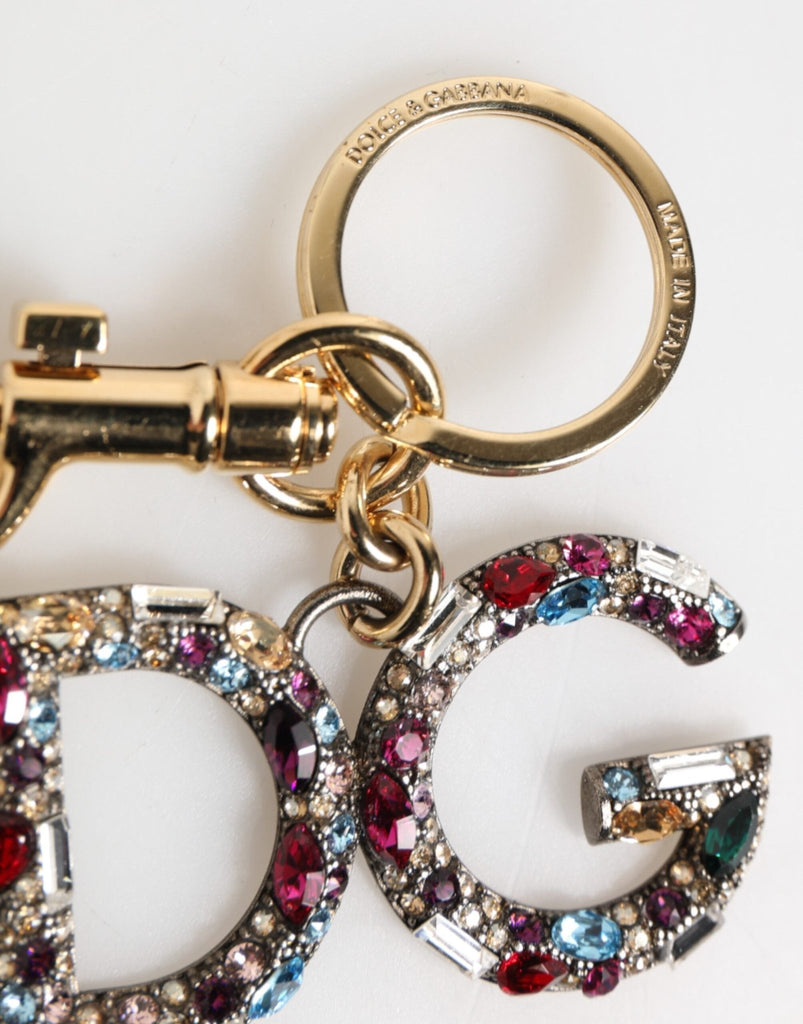 Dolce & Gabbana Multicolor Crystal DG Logo Gold Keychain Charm Keyring - Beyzy Store - Dolce & Gabbana