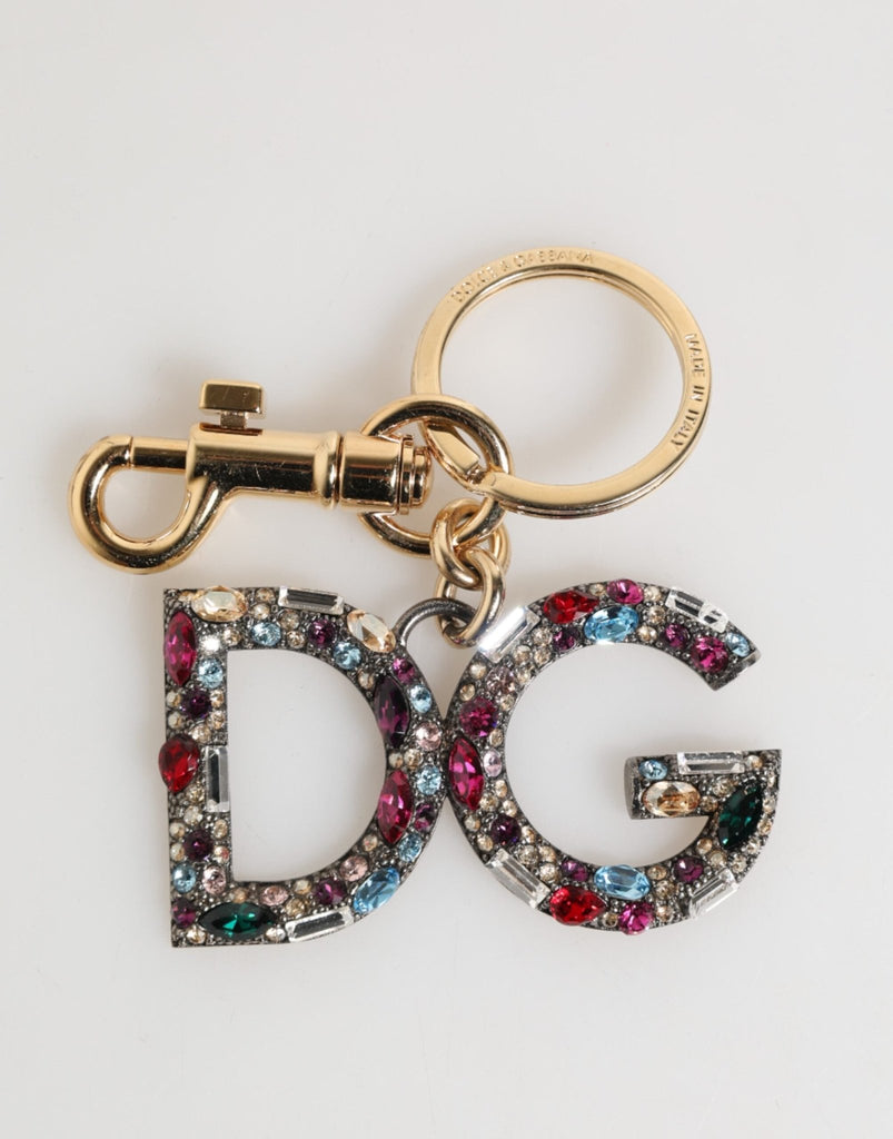 Dolce & Gabbana Multicolor Crystal DG Logo Gold Keychain Charm Keyring - Beyzy Store - Dolce & Gabbana