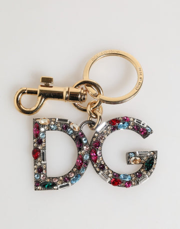 Dolce & Gabbana Multicolor Crystal DG Logo Gold Keychain Charm Keyring - Beyzy Store - Dolce & Gabbana