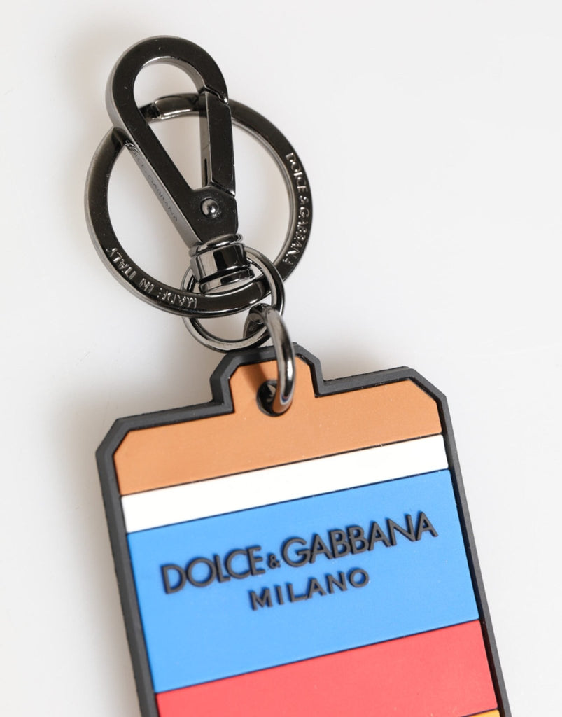 Dolce & Gabbana Multicolor DG Rubber Logo Silver Men's Keychain Keyring - Beyzy Store - Dolce & Gabbana