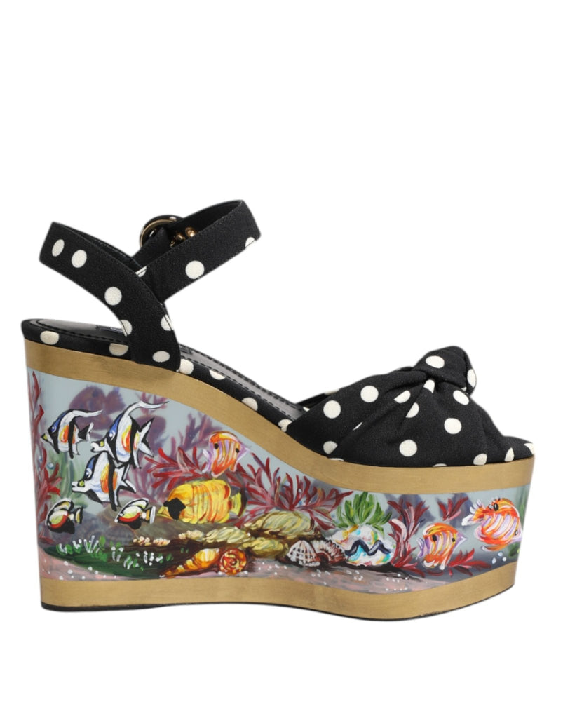 Dolce & Gabbana Multicolor Fish Polka Dot Wedge Sandals Shoes - Beyzy Store - Dolce & Gabbana