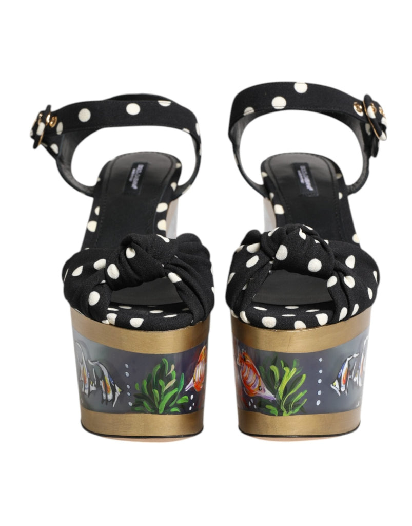 Dolce & Gabbana Multicolor Fish Polka Dot Wedge Sandals Shoes - Beyzy Store - Dolce & Gabbana