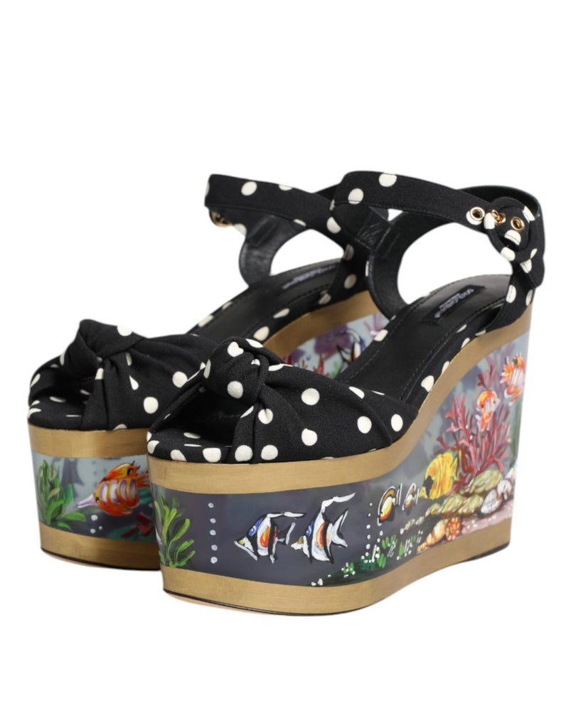 Dolce & Gabbana Multicolor Fish Polka Dot Wedge Sandals Shoes - Beyzy Store - Dolce & Gabbana