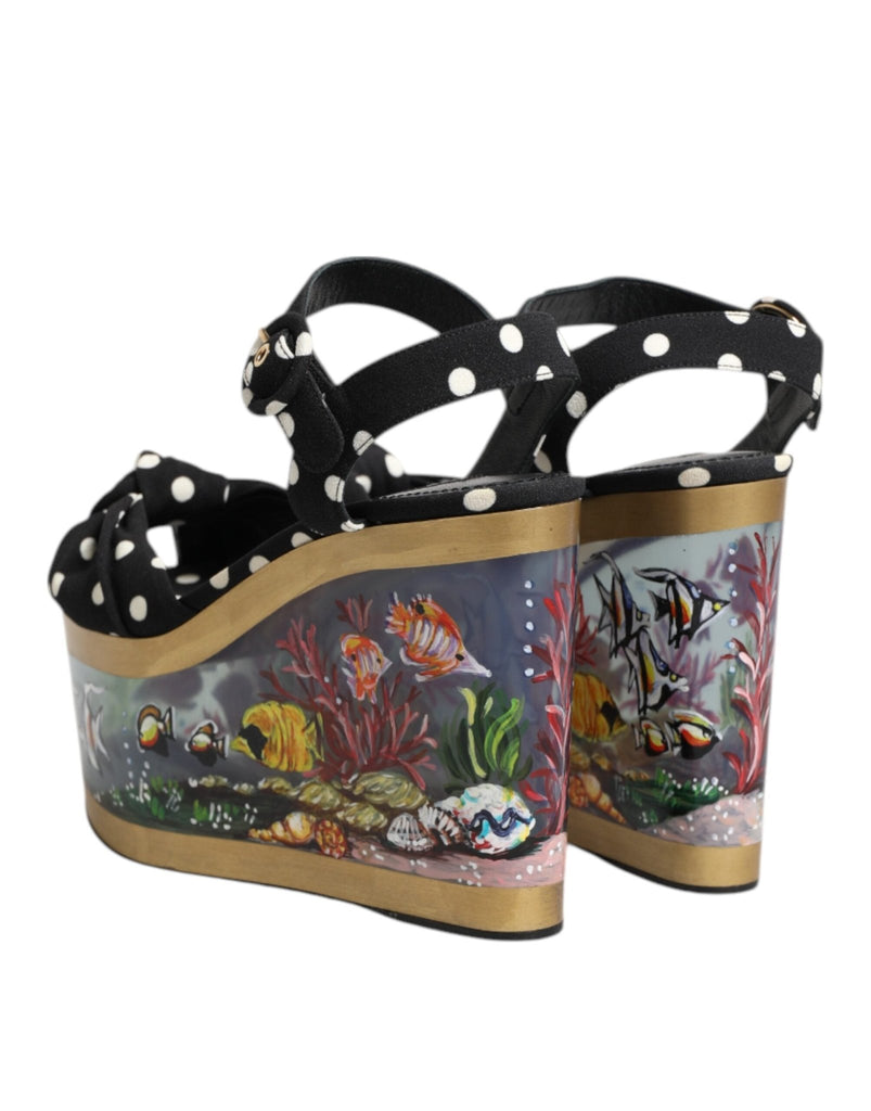 Dolce & Gabbana Multicolor Fish Polka Dot Wedge Sandals Shoes - Beyzy Store - Dolce & Gabbana