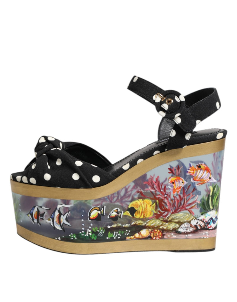 Dolce & Gabbana Multicolor Fish Polka Dot Wedge Sandals Shoes - Beyzy Store - Dolce & Gabbana