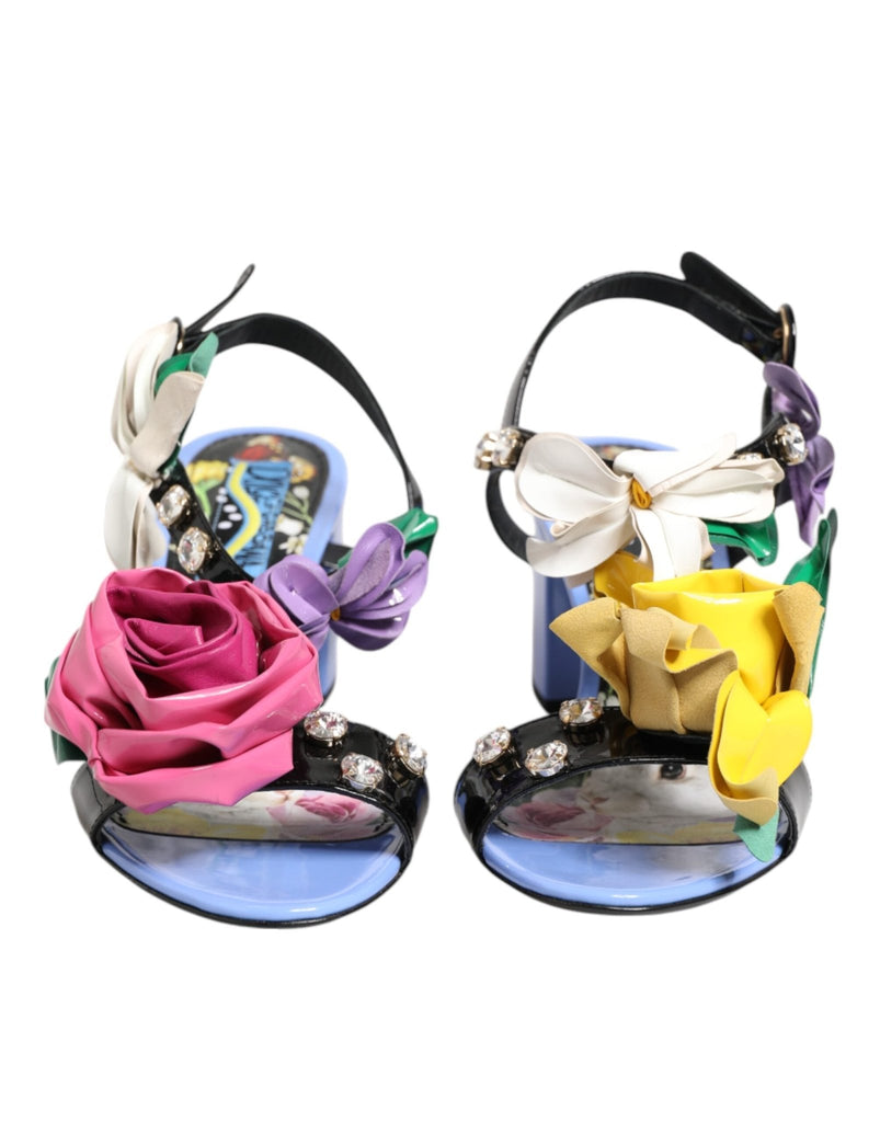 Dolce & Gabbana Multicolor Floral Appliqué Crystal Sandal Shoes - Beyzy Store - Dolce & Gabbana