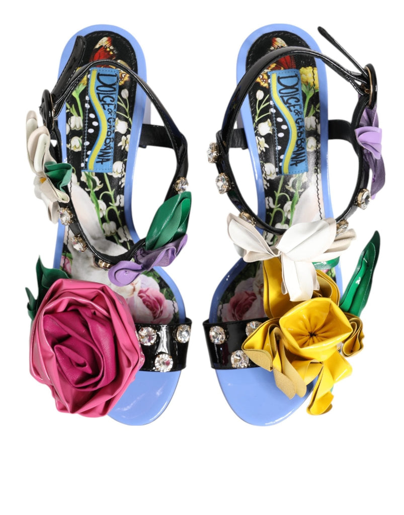 Dolce & Gabbana Multicolor Floral Appliqué Crystal Sandal Shoes - Beyzy Store - Dolce & Gabbana