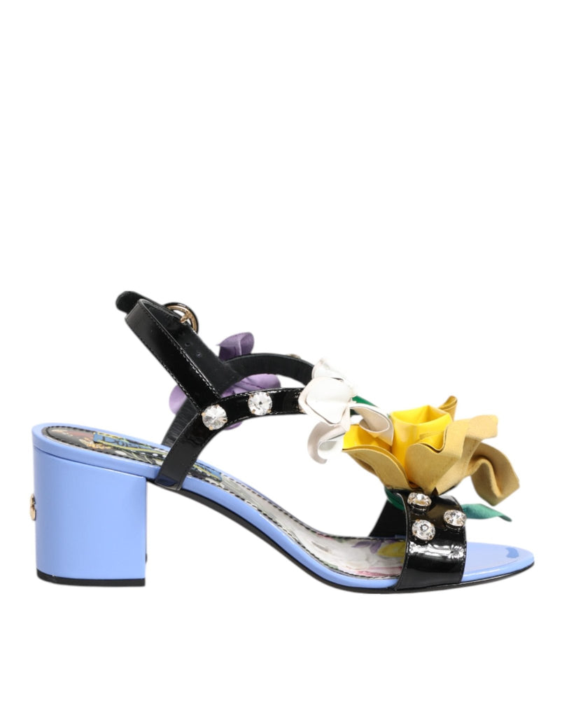 Dolce & Gabbana Multicolor Floral Appliqué Crystal Sandal Shoes - Beyzy Store - Dolce & Gabbana