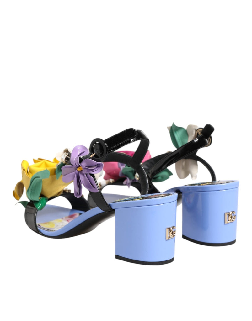 Dolce & Gabbana Multicolor Floral Appliqué Crystal Sandal Shoes - Beyzy Store - Dolce & Gabbana