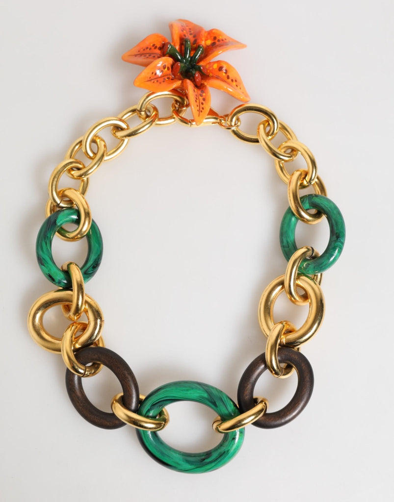 Dolce & Gabbana Multicolor Gold Brass Tiger Lily Floral Chai Necklace - Beyzy Store - Dolce & Gabbana