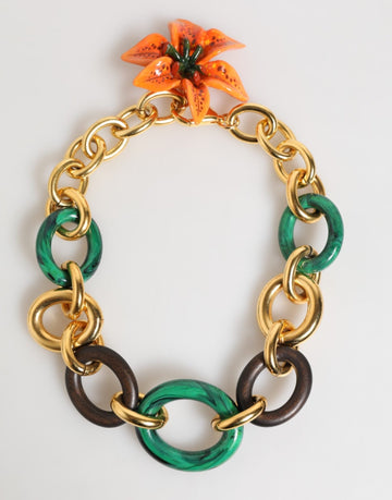 Dolce & Gabbana Multicolor Gold Brass Tiger Lily Floral Chai Necklace - Beyzy Store - Dolce & Gabbana