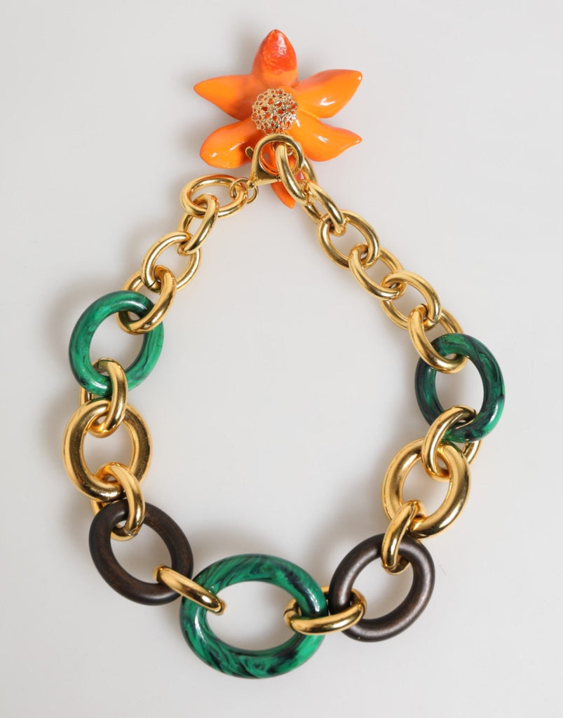 Dolce & Gabbana Multicolor Gold Brass Tiger Lily Floral Chai Necklace - Beyzy Store - Dolce & Gabbana