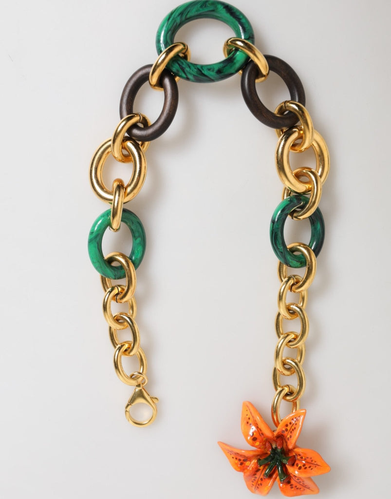 Dolce & Gabbana Multicolor Gold Brass Tiger Lily Floral Chai Necklace - Beyzy Store - Dolce & Gabbana