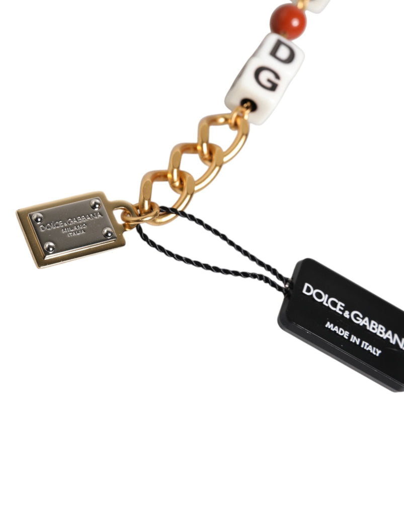 Dolce & Gabbana Multicolor Gold Tone Brass Chain DG Logo Dice Bracelet - Beyzy Store - Dolce & Gabbana