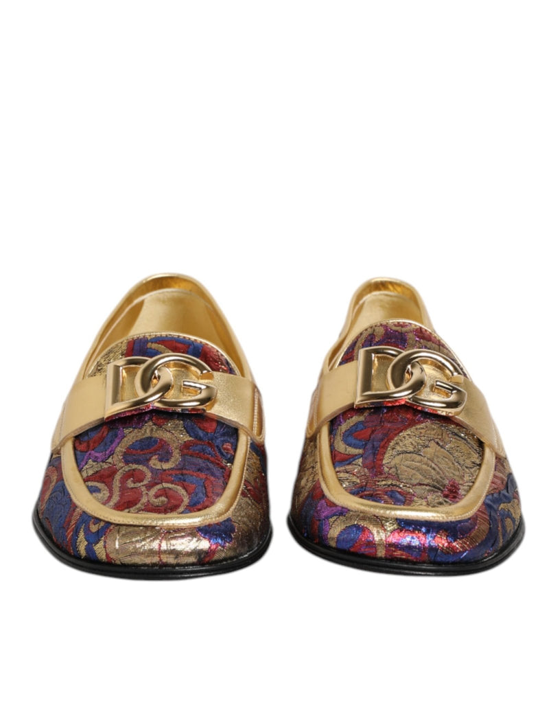 Dolce & Gabbana Multicolor Jacquard Gold DG Logo Loafer Shoes - Beyzy Store - Dolce & Gabbana