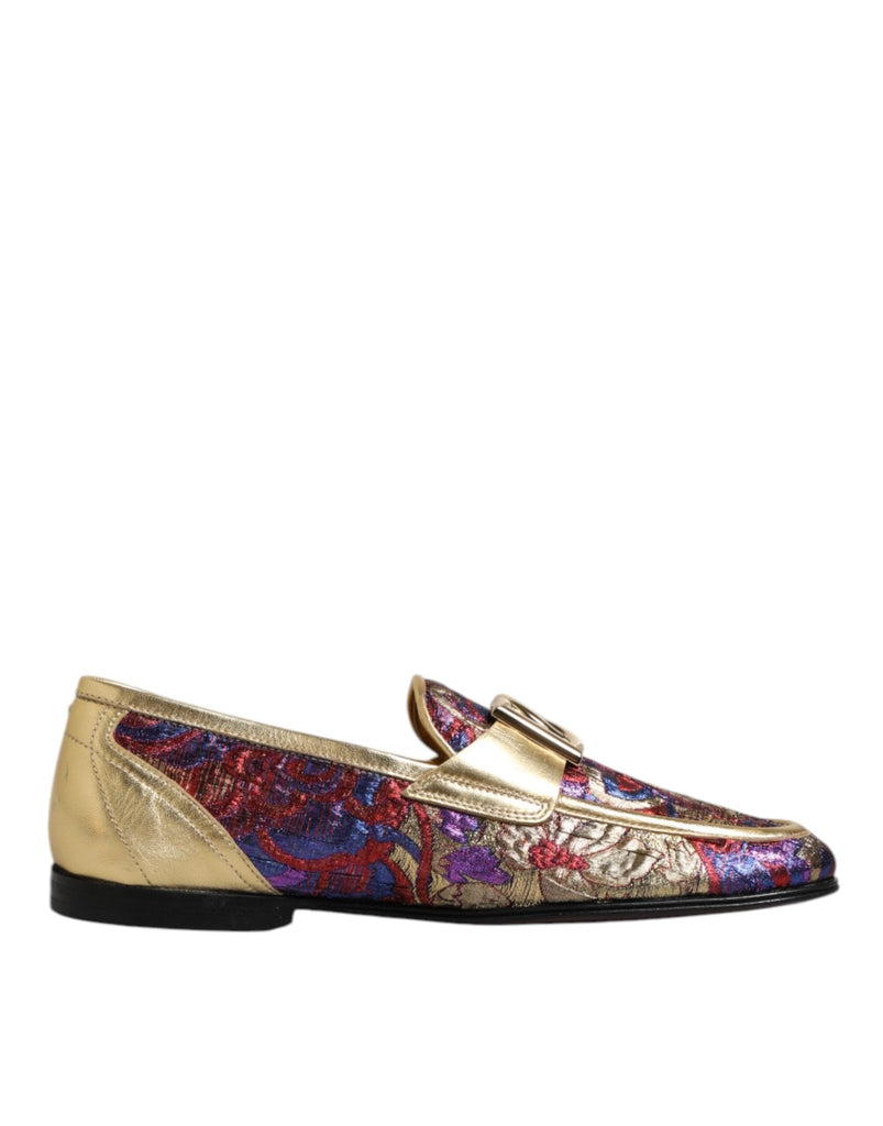 Dolce & Gabbana Multicolor Jacquard Gold DG Logo Loafer Shoes - Beyzy Store - Dolce & Gabbana