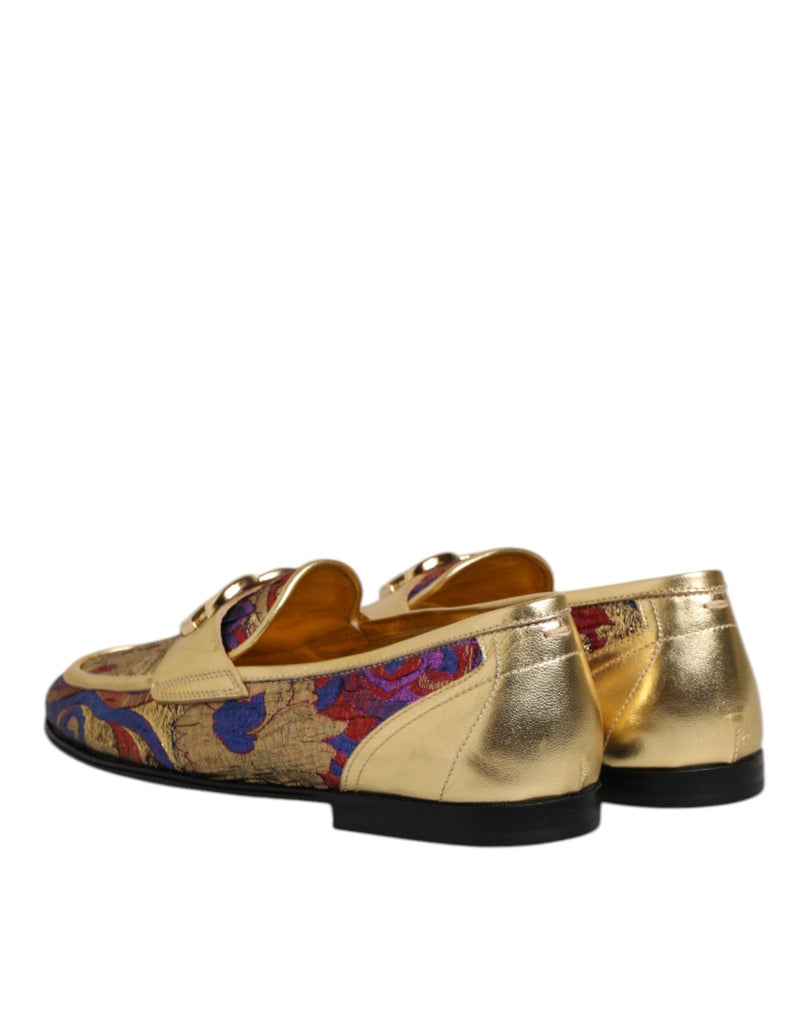 Dolce & Gabbana Multicolor Jacquard Gold DG Logo Loafer Shoes - Beyzy Store - Dolce & Gabbana