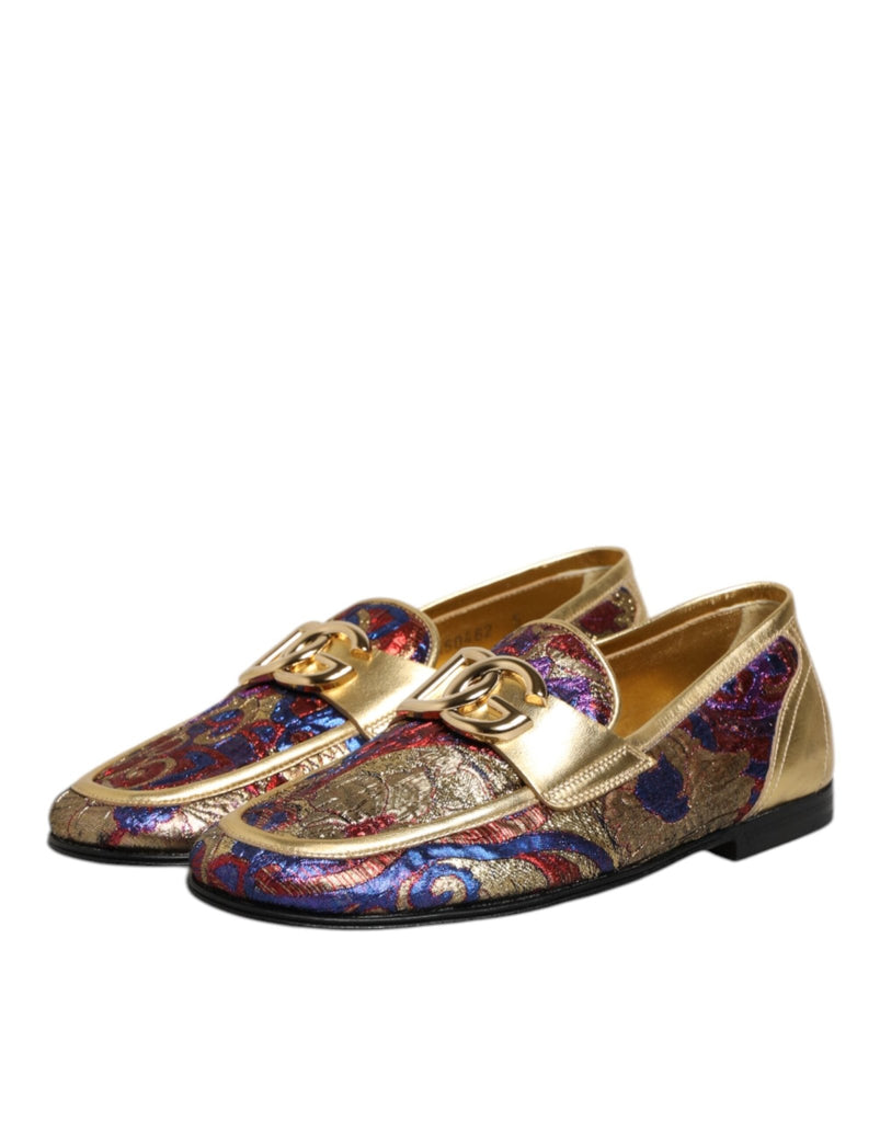 Dolce & Gabbana Multicolor Jacquard Gold DG Logo Loafer Shoes - Beyzy Store - Dolce & Gabbana