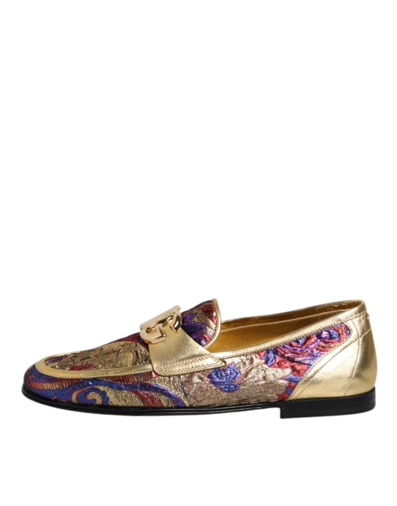 Dolce & Gabbana Multicolor Jacquard Gold DG Logo Loafer Shoes - Beyzy Store - Dolce & Gabbana